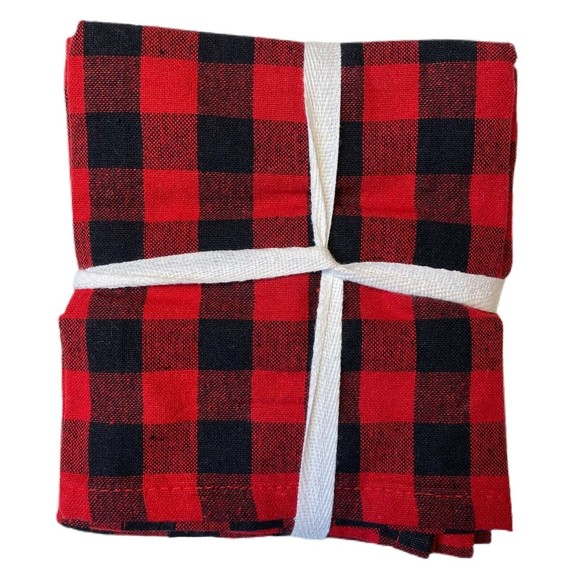 Buffalo Plaid Cloth Napkins 18x18" Red Black Checkered Farmhouse Fabric 4pc Set - Picture 2 of 2